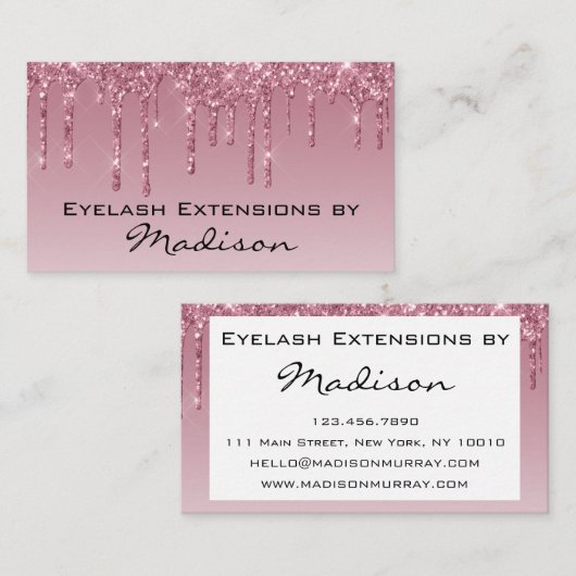 Glam Paars Roos Gold Glitter Drift Eyelash Visitekaartje (Voorkant / Achterkant)