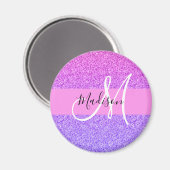 Glam paars roze glitter glans verloop monogram magneet (Voorkant / Achterkant)