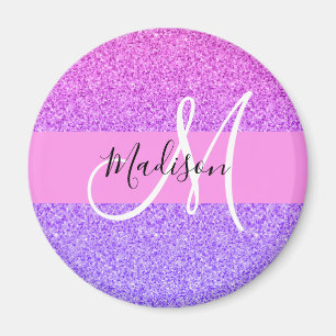 Glam paars roze glitter glans verloop monogram magneet