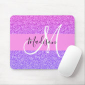 Glam paars roze glitter glans verloop monogram muismat (Met muis)
