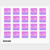 Glam paars roze glitter glans verloop monogram vierkante sticker (Vel)