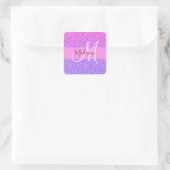 Glam paars roze glitter glans verloop monogram vierkante sticker (Tas)