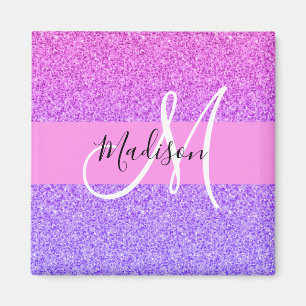 Glam Paars roze glitter sparkle Gradient Monogram Magneet