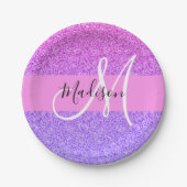 Glam Paars roze glitter sparkle Gradient Monogram Papieren Bordje (Voorkant)