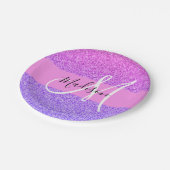 Glam Paars roze glitter sparkle Gradient Monogram Papieren Bordje (Gekanteld)