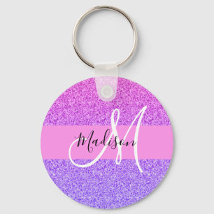 Glam Paars roze glitter sparkle Gradient Monogram Sleutelhanger