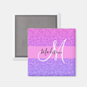 Glam Paars Roze Glitters Glans Gradiënt Monogram Magneet (Voorkant / Achterkant)