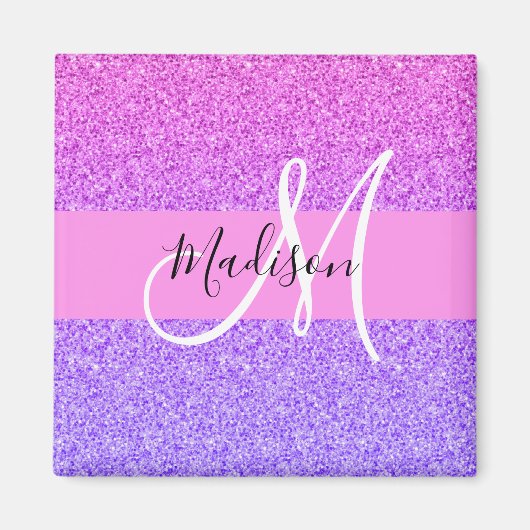 Glam Paars Roze Glitters Glans Gradiënt Monogram Magneet (Voorkant)