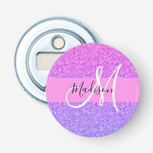 Glam paars roze glitters glans verloop monogram button flesopener