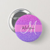 Glam paars roze glitters glans verloop monogram ronde button 5,7 cm (Voorkant /achterkant)