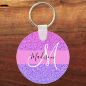 Glam paars roze glitters glans verloop monogram sleutelhanger (Voorkant)