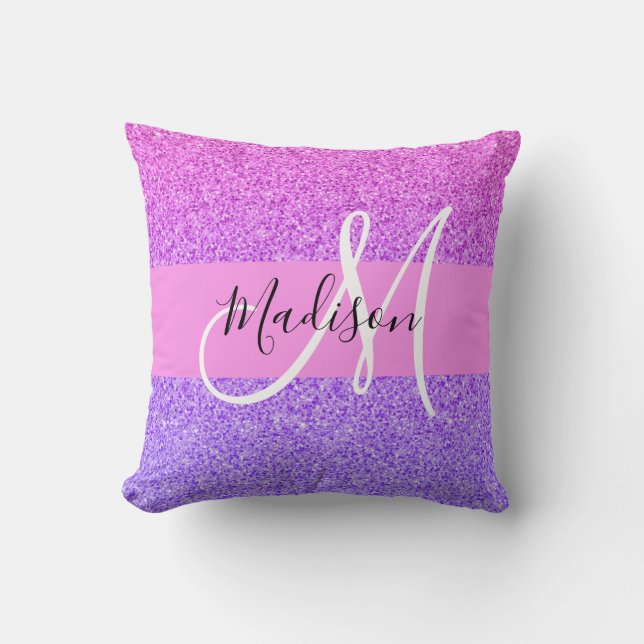 Glam Paars Roze Glitters Schitterende Gradiënt Mon Kussen (Voorkant)