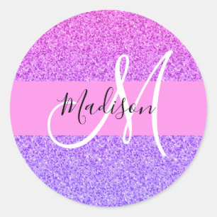 Glam Paars Roze Glitters Schittering Gradiënt Mono Ronde Sticker