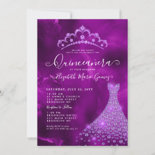Glam Paars Violet Diamond Tiara Dress Quinceanera Kaart