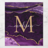 Glam Paars Violet Gold Agate Geode Chic Monogram Wijn Etiket (Enkel label)