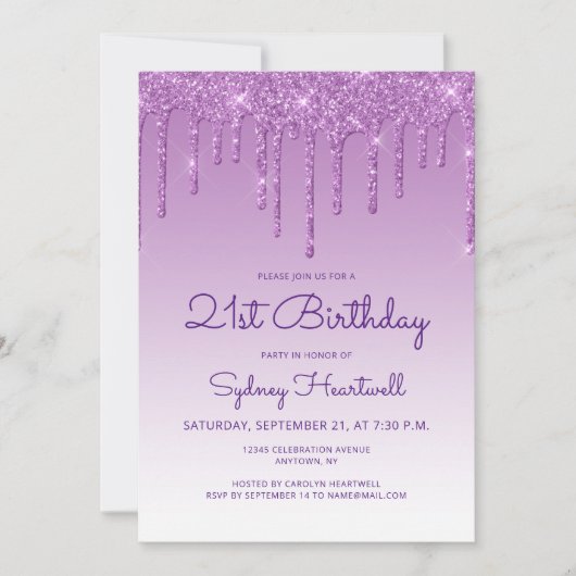 Glam Paarse 21ste verjaardagsfeest Kaart (Voorkant)