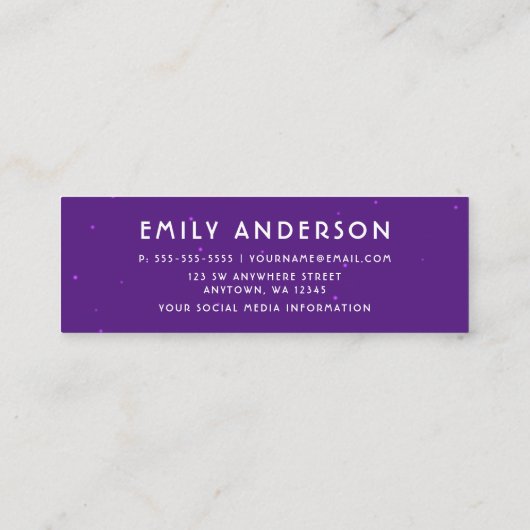 Glam Paarse Afstuderen Naam Invoerkaart Mini Visitekaartje (Achterkant)