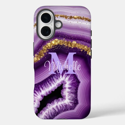 Glam Paarse Agate Geode iPhone 16 Stoer Hoesje (Achterkant)