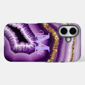 Glam Paarse Agate Geode iPhone 16 Stoer Hoesje (Achterkant (horizontaal))