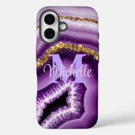 Glam Paarse Agate Geode iPhone 16 Stoer Hoesje