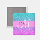 Glam paarse aqua glitters glans verloop monogram magneet (Voorkant / Achterkant)