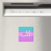 Glam paarse aqua glitters glans verloop monogram magneet (Insitu (Vaatwasser))