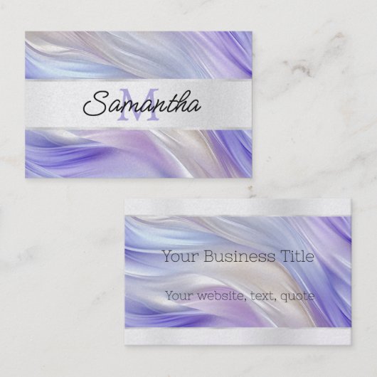 Glam Paarse Blauwe Parel Swirls Monogram Visitekaartje (Voorkant / Achterkant)