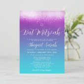 Glam Paarse Blauwgroen Bat Mitzvah Kaart (Staand voorkant)