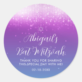 Glam Paarse Blauwgroen Bat Mitzvah Ronde Sticker