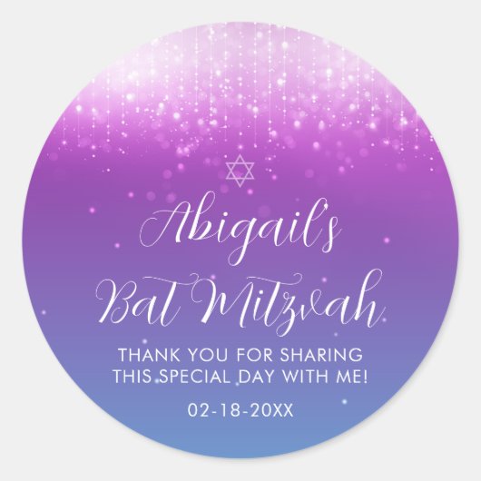 Glam Paarse Blauwgroen Bat Mitzvah Ronde Sticker (Voorkant)