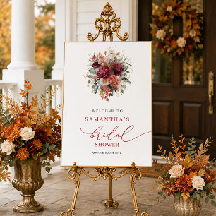 Glam paarse bloemige herfst bruiloftsshower welkom poster