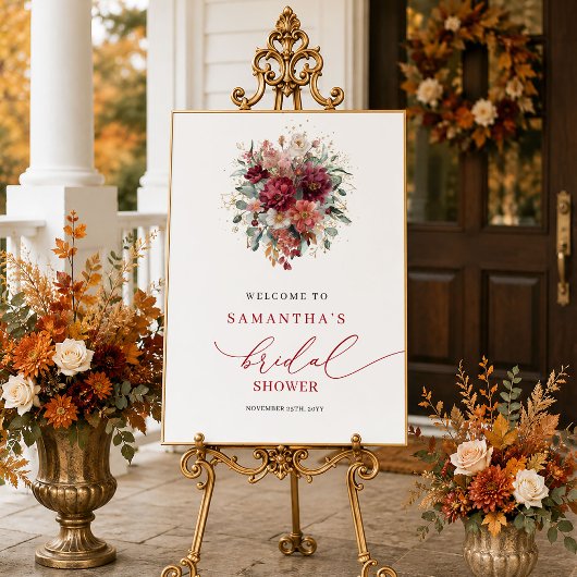 Glam paarse bloemige herfst bruiloftsshower welkom poster