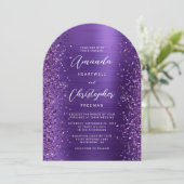 Glam Paarse Brushed Metal Glitter Arch Wedding Kaart (Staand voorkant)