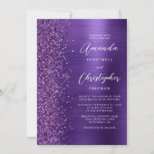 Glam Paarse Brushed Metal QR Code Wedding Kaart (Voorkant)