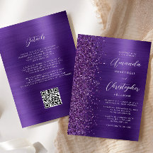 Glam Paarse Brushed Metal QR Code Wedding