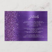 Glam Paarse Brushed Metal Wedding Details Informatiekaartje (Voorkant)