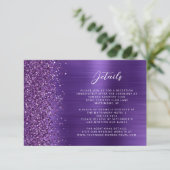 Glam Paarse Brushed Metal Wedding Details Informatiekaartje (Staand voorkant)