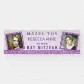 Glam Paarse Chic 2 Foto Verjaardagsbat Mitswa Spandoek (Horizontaal)
