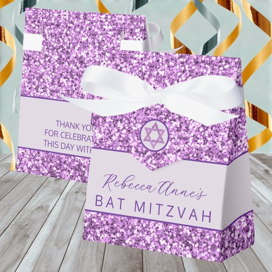 Glam Paarse Chic Faux Glitter Bat Mitzvah Party Bedankdoosjes