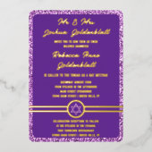 Glam Paarse Classic Elegant Bat Mitzvah Gold Folie Uitnodiging (Voorkant)