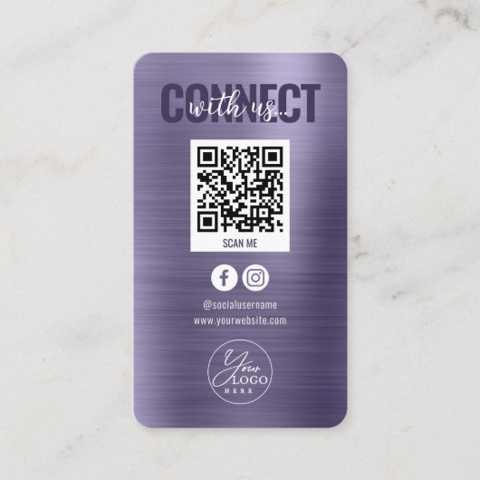 Glam Paarse Connect met US Social Media QR Code Visitekaartje (Voorkant)