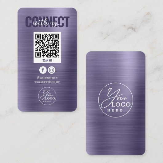 Glam Paarse Connect met US Social Media QR Code Visitekaartje (Voorkant / Achterkant)