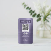 Glam Paarse Connect met US Social Media QR Code Visitekaartje (Staand voorkant)