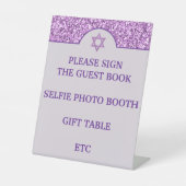 Glam Paarse Creëer Uw Elegante Bat Mitzvah Reclamebord Met Voetstuk (Voorkant)