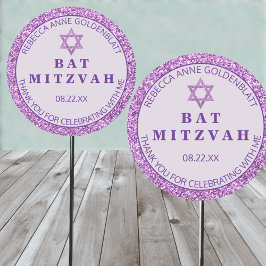 Glam Paarse Dank u Chic Bat Mitzvah Partij Ronde Sticker
