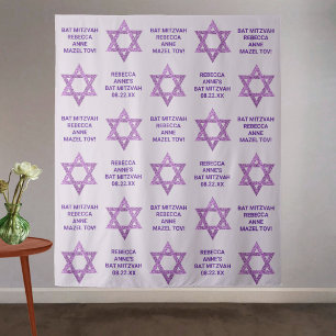 Glam Paarse Davidster Foto Booth Bat Mitzvah Wandkleed