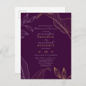 Glam Paarse Delicate Buds Subtiele repetitie Diner Uitnodiging Briefkaart (Voorkant / Achterkant)