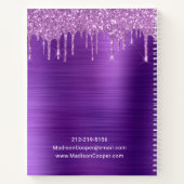 Glam Paarse Drip Glitter Geborsteld Metaal Afspraa Notitieboek (Achterkant)