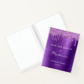 Glam Paarse Drip Glitter Geborsteld Metaal Afspraa Notitieboek (Binnen)