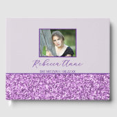 Glam Paarse Eenvoudige Elegante Foto Bat Mitzvah Gastenboek (Voorkant)